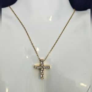 Elegant Gold Cross Pendant Necklace With Zirconia